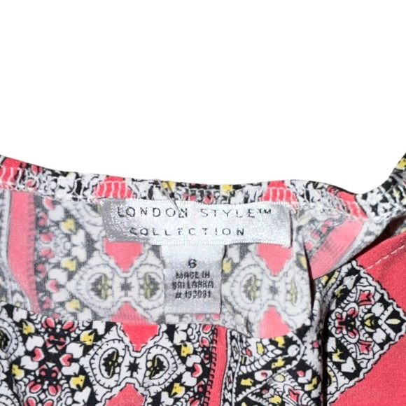 London Style Midi Sz 6 Dress paisley and geometric print black/tan/white/ pink - Picture 4 of 7